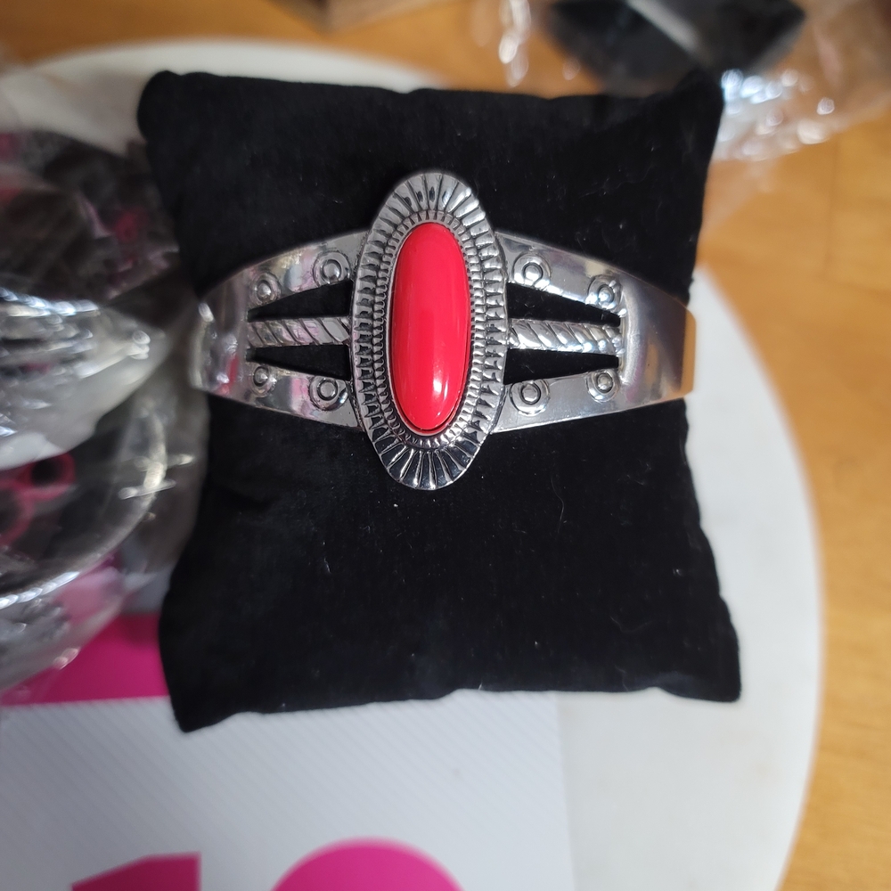 Paparazzi Silver Bracelet with Red Accent